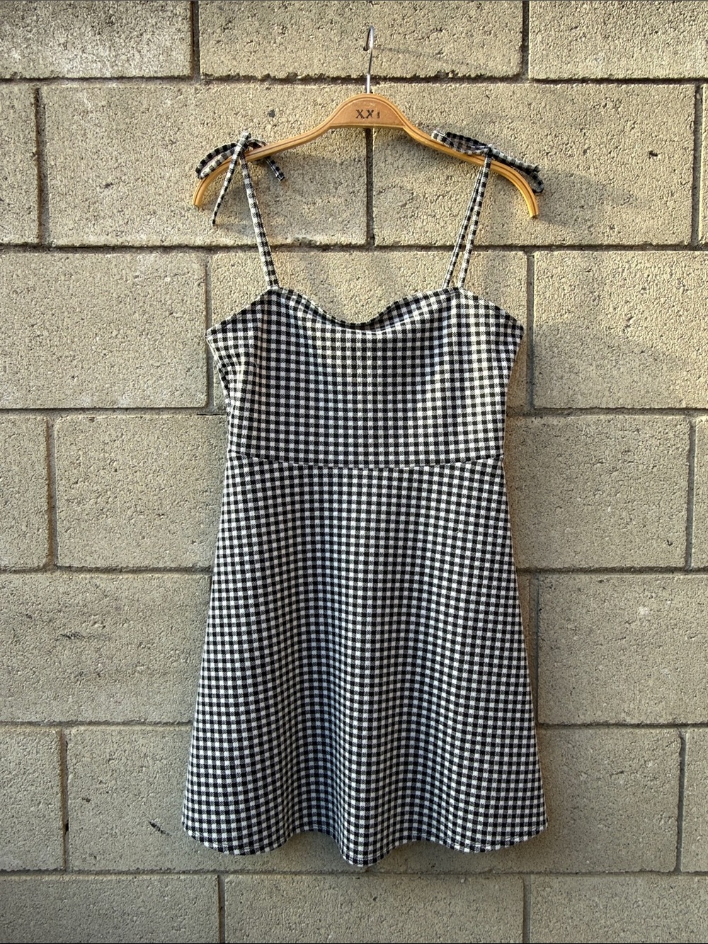 Black & White Gingham Tie-Shoulder Sundress